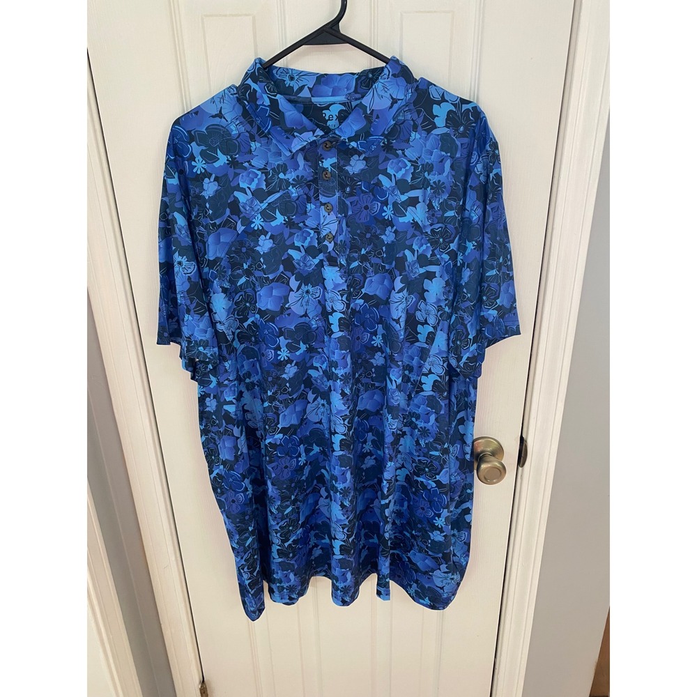 Rex Polo Shirt Mens 2XL Blue Floral Performance Short Sleeve Regular Fit
